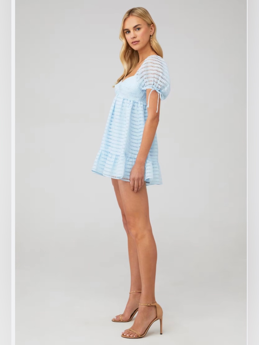 Amanda Uprichard Sicily Mini Dress Powder Blue Textured Puff Sleeve Medium - Picture 14 of 14